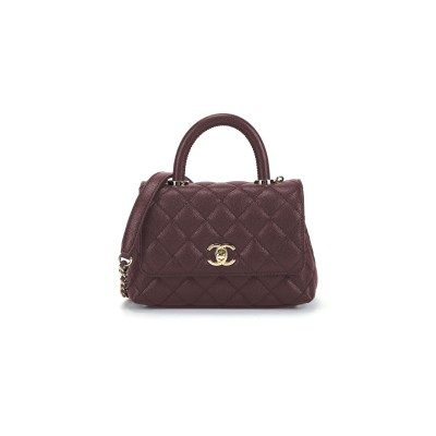 CHANEL MASTER CAVIAR QUILTED MINI COCO HANDLE CLARET ‎AS2215 (19*13*9cm)
